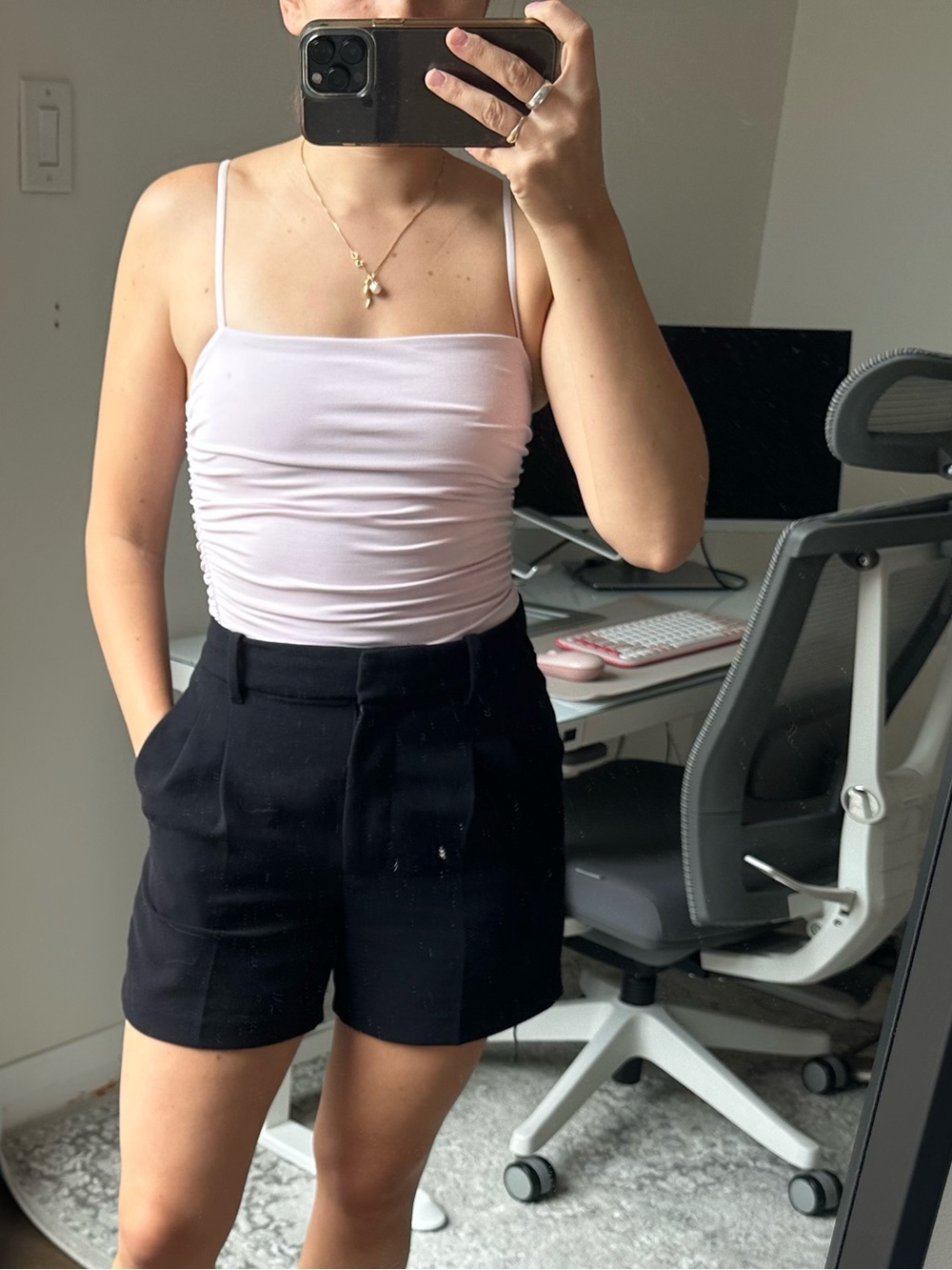 Babaton Pale Pink Ruched Square-Neck Bodysuit